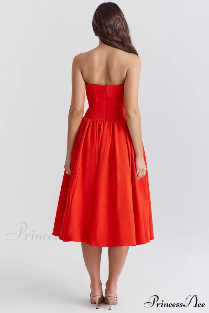 Elizabeth Italian Stylish Tomato Midi Sundress