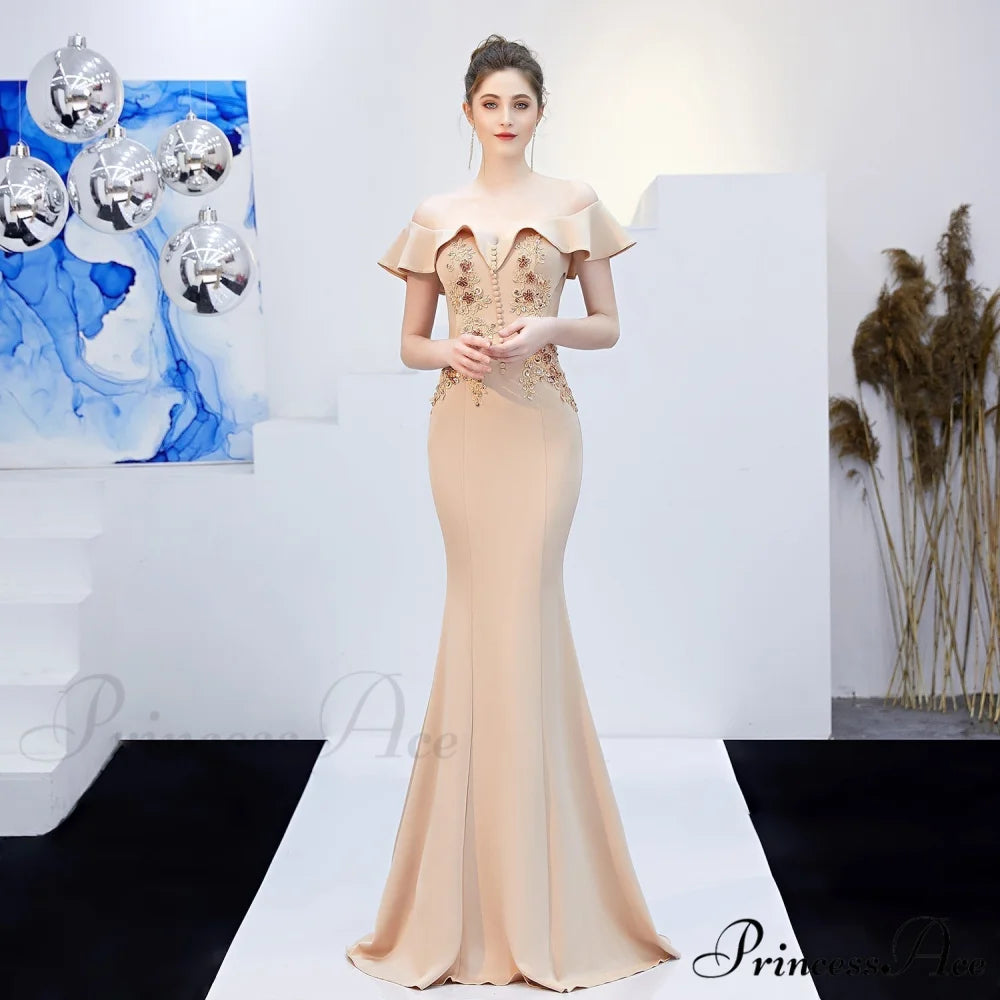 Elizabeth ruffled-strap Stylish embroidered fishtail dress APRICOT / XS