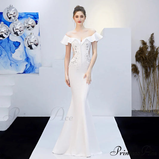 Elizabeth ruffled-strap Stylish embroidered fishtail dress WHITE / XS