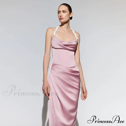 Ella Cowl Stylish Neck Satin Dress MAUVE / XS