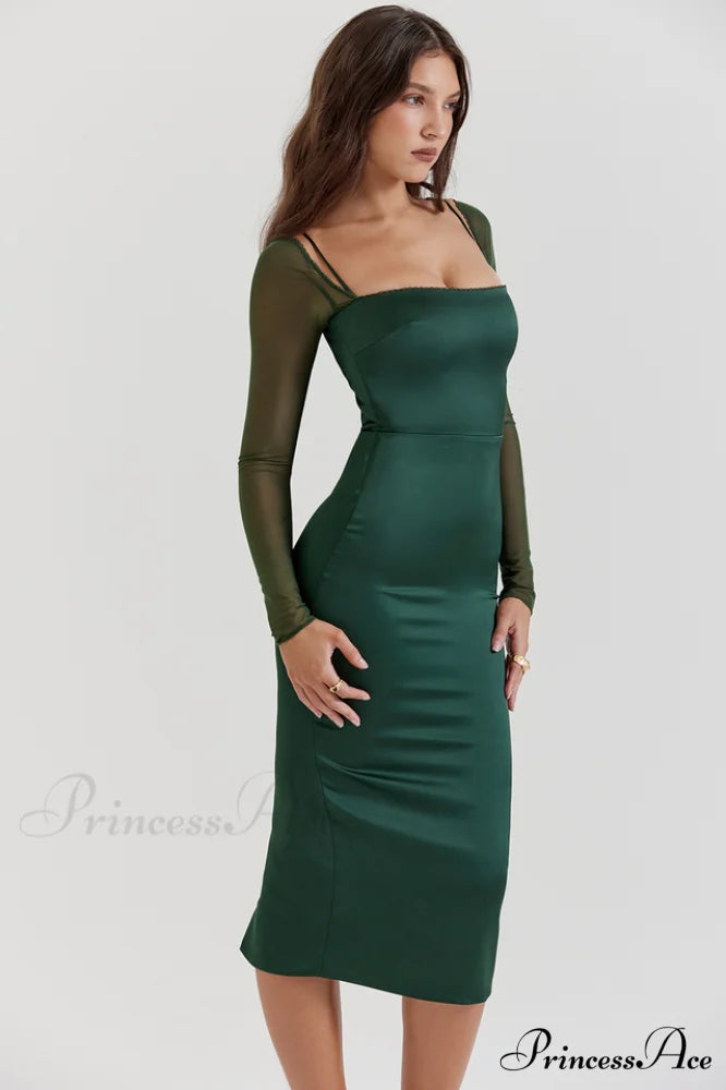 Ellica Emerald Stylish Green Midi Dress