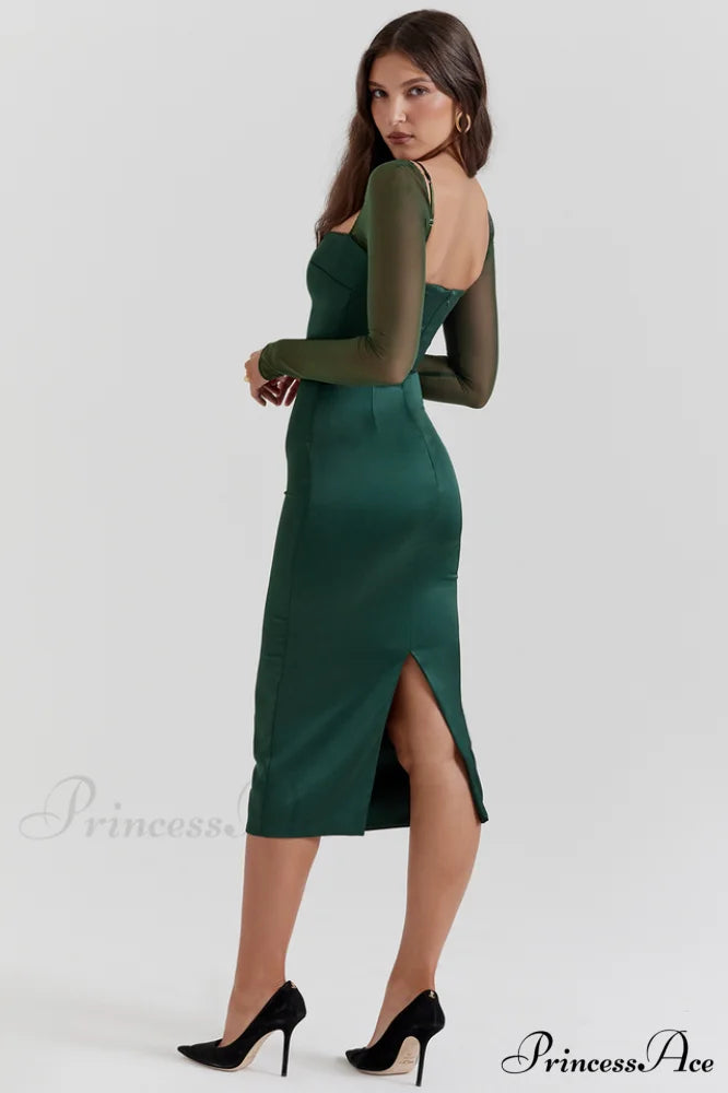 Ellica Emerald Stylish Green Midi Dress