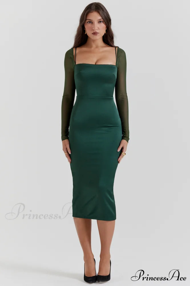 Ellica Emerald Stylish Green Midi Dress