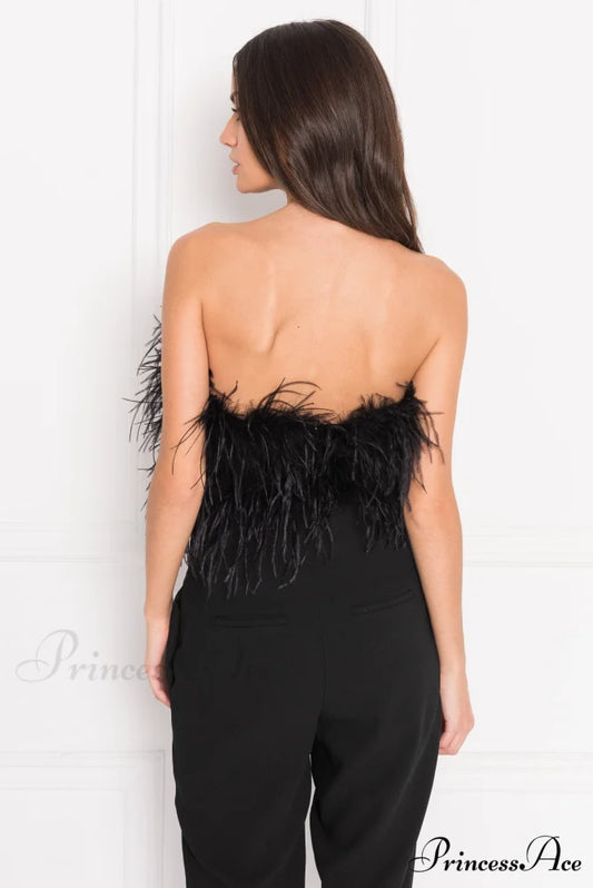 ELOWEN Elegant FEATHER TOP Black / S