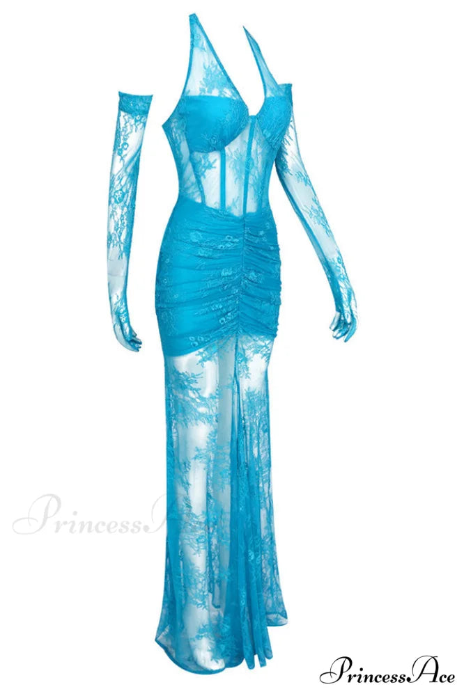 Elsa Halterneck Stylish See-through Maxi Dress
