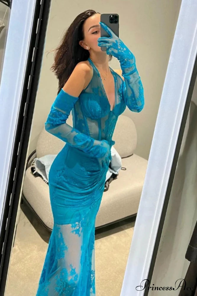 Elsa Halterneck Stylish See-through Maxi Dress