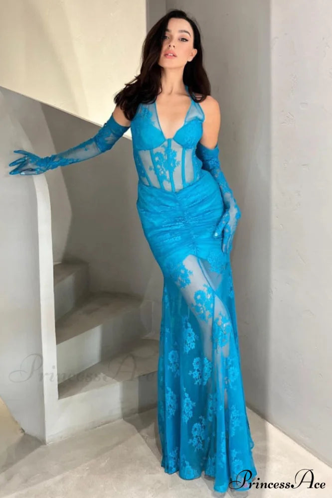 Elsa Halterneck Stylish See-through Maxi Dress