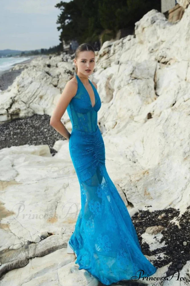 Elsa Halterneck Stylish See-through Maxi Dress