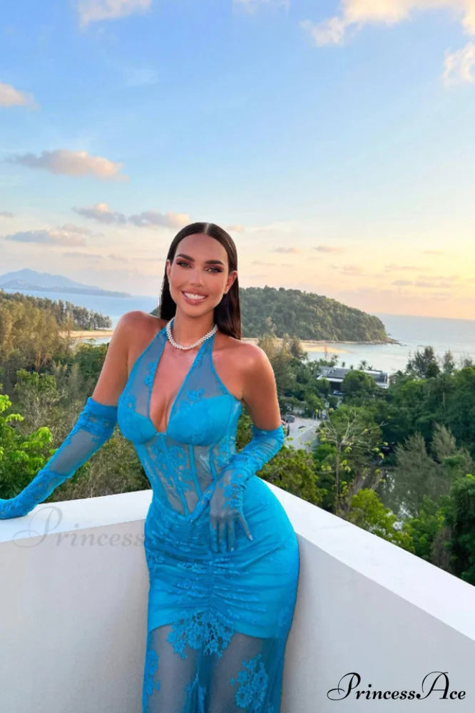 Elsa Halterneck Stylish See-through Maxi Dress