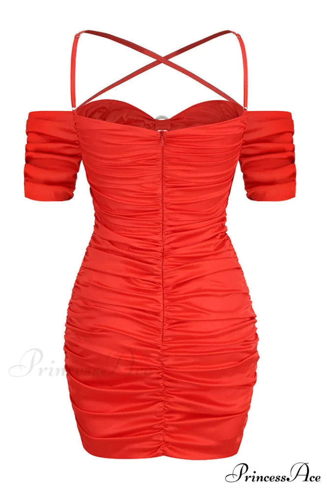 Embellished Ruched Stylish Satin Mini Dress
