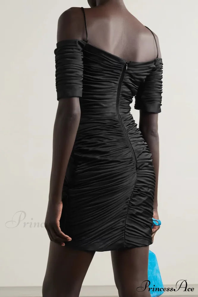 Embellished Ruched Stylish Satin Mini Dress