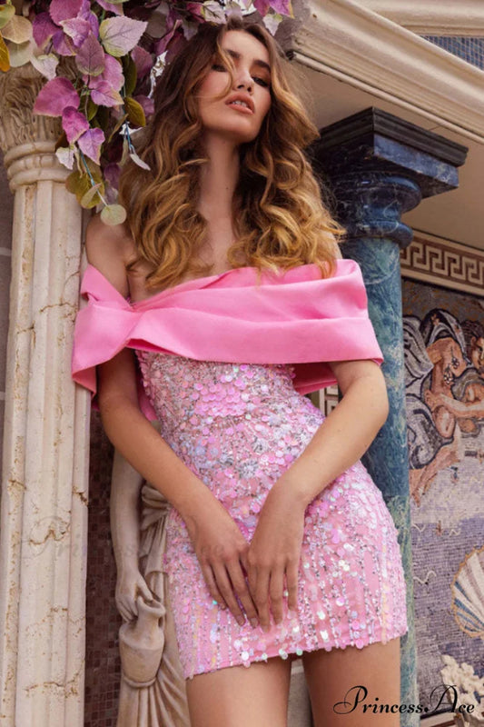 Embellished Sequin Stylish Mini Dress XS / Candy Pink