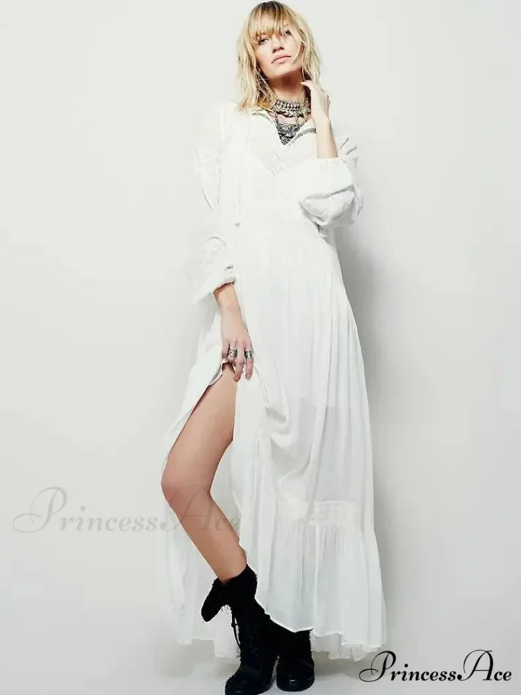 Embroidered Blossom V-neck Separated Mini Bohemian Dress bohodress-250126
