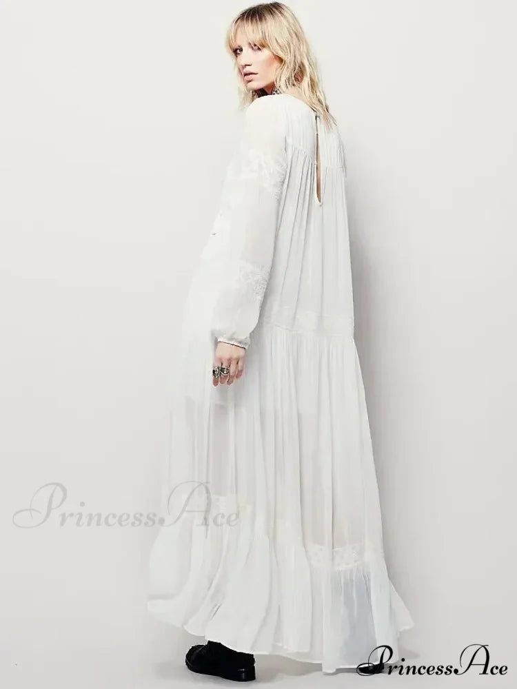 Embroidered Blossom V-neck Separated Mini Bohemian Dress bohodress-250126