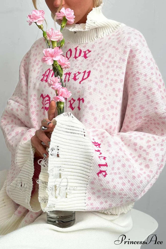 Embroidered Distressed Pullover Sweater