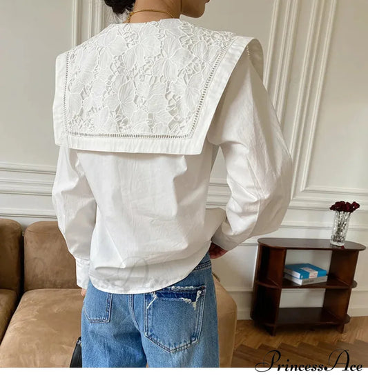 Embroidered Flower Neck Long Sleeve Cotton Boho Top bohoblouse-250126
