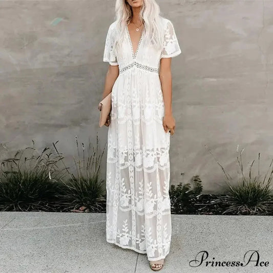 Embroidered Patchwork Long Sleeve Ivory Bohemian Dress White / S bohodress-250126