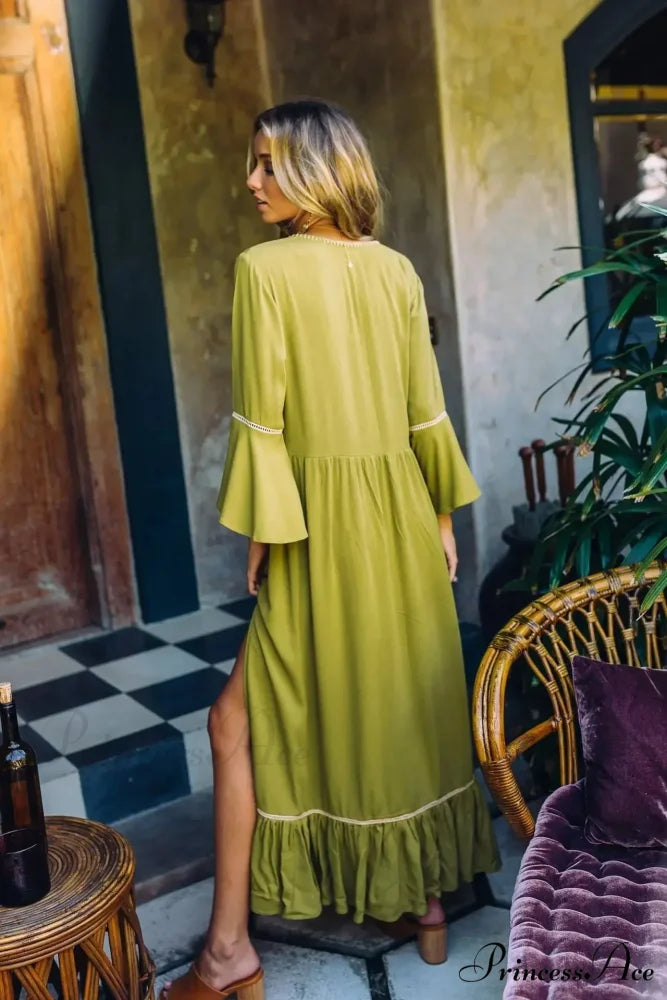 Embroidery Hollow Out Lace Vintage White Boho Dress bohodress-250126