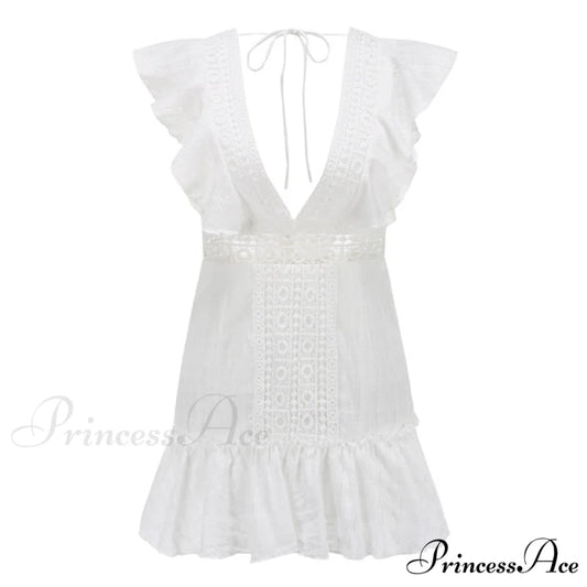 Embroidery Lace White Dress white / S