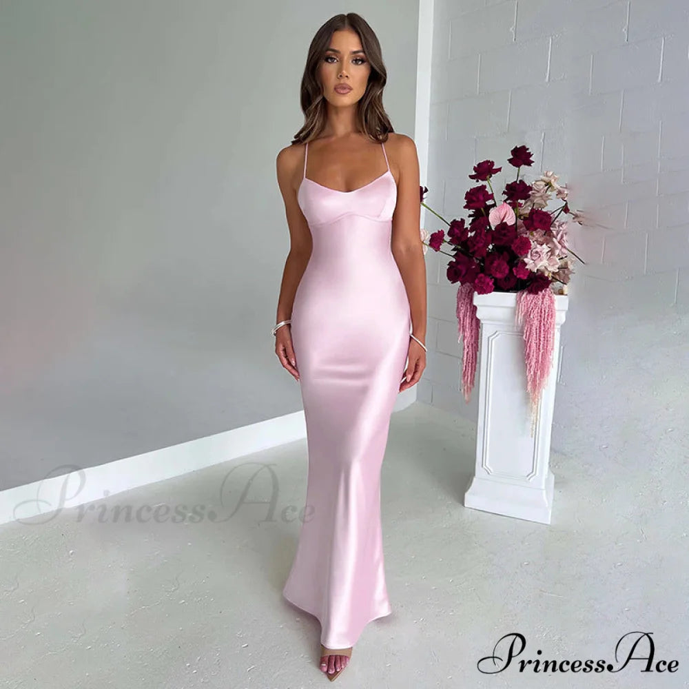Emilia Draped Stylish Satin Gown Pink / S