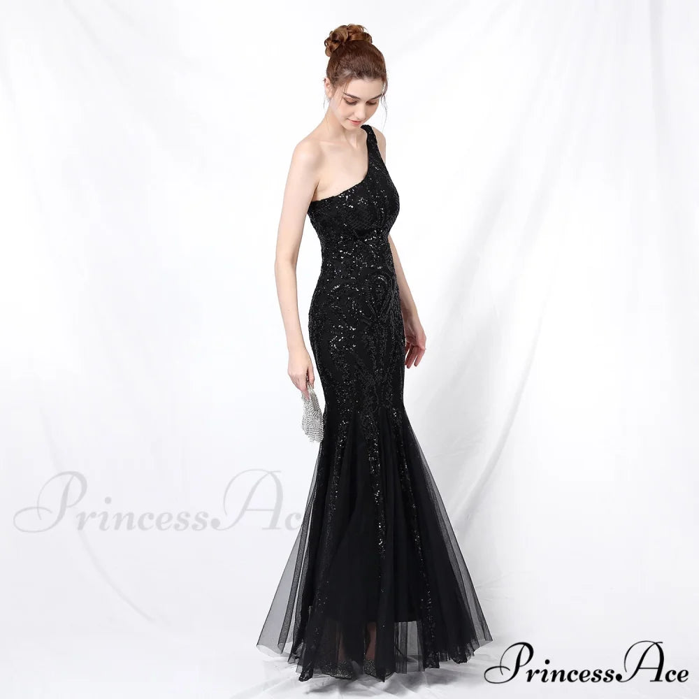 Emily formal one-shoulder Charming sequined mesh fishtail dress GOLD / XS