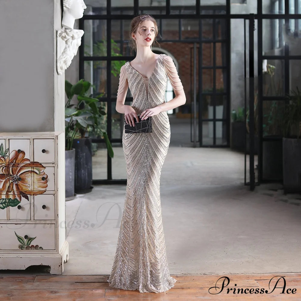 Emily Mermaid Sequin Charming Sleeveless Prom Dress SILVER / XS