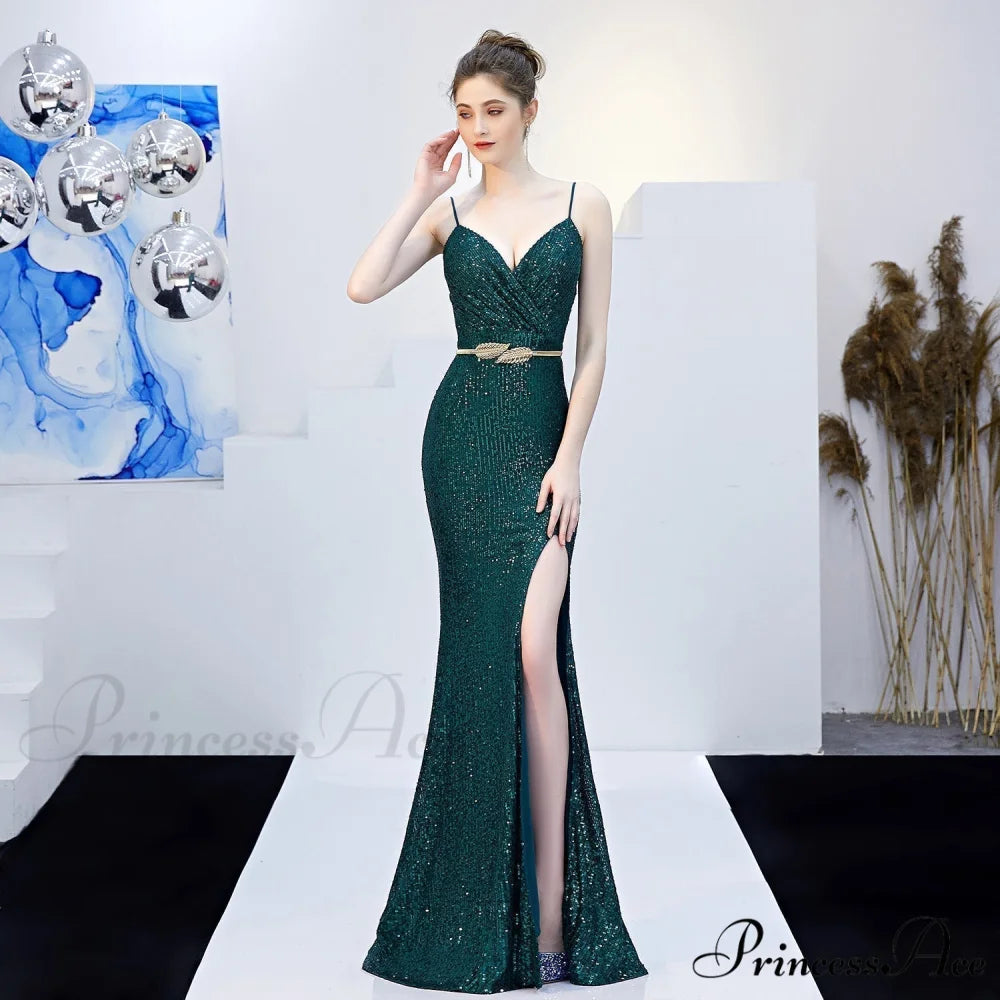 Emma sequined Stylish Formal slit dress HUNTER / XS