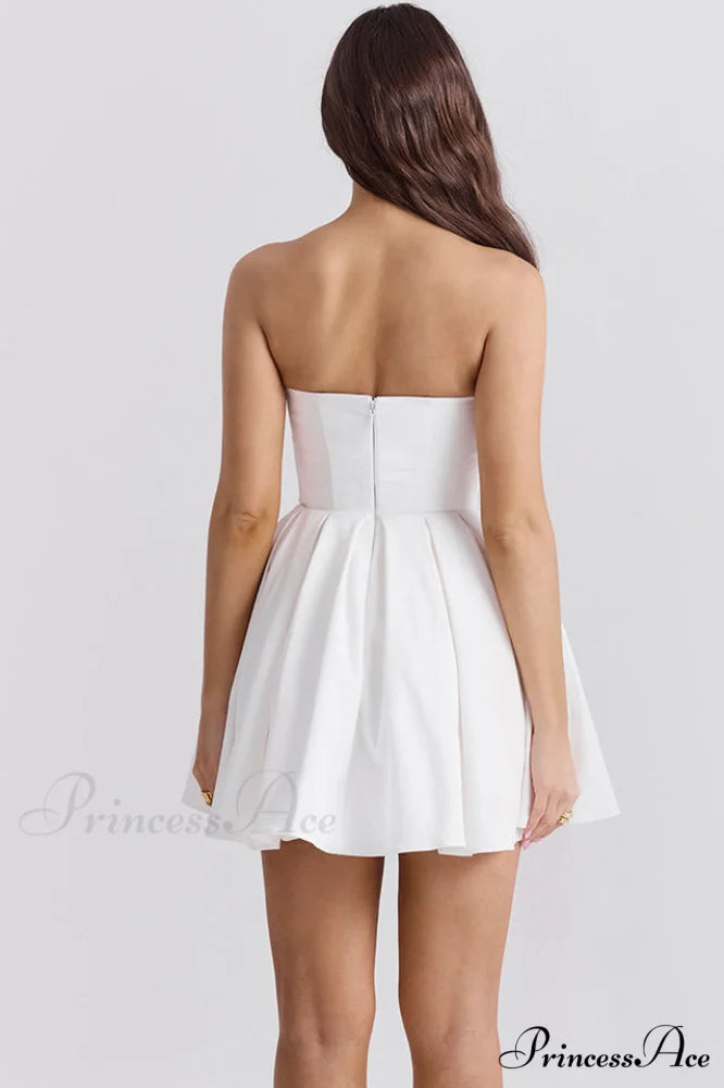 Emmanuela Tomato Strapless Charming Pleated Mini Dress