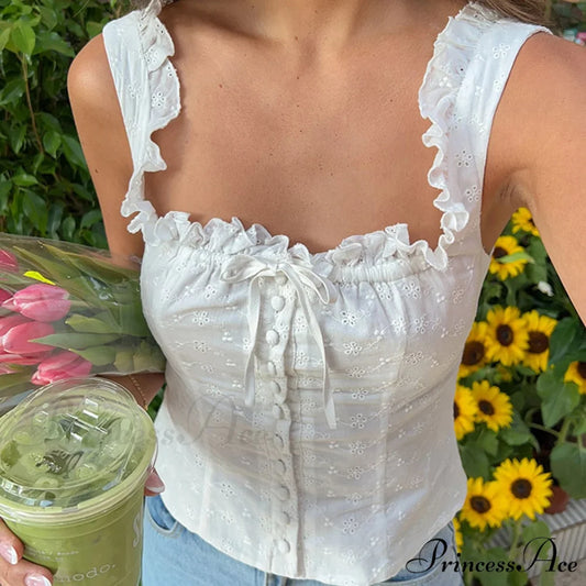 Empty Eyelet Ribbon Crop Top WHITE / S croptop-250223