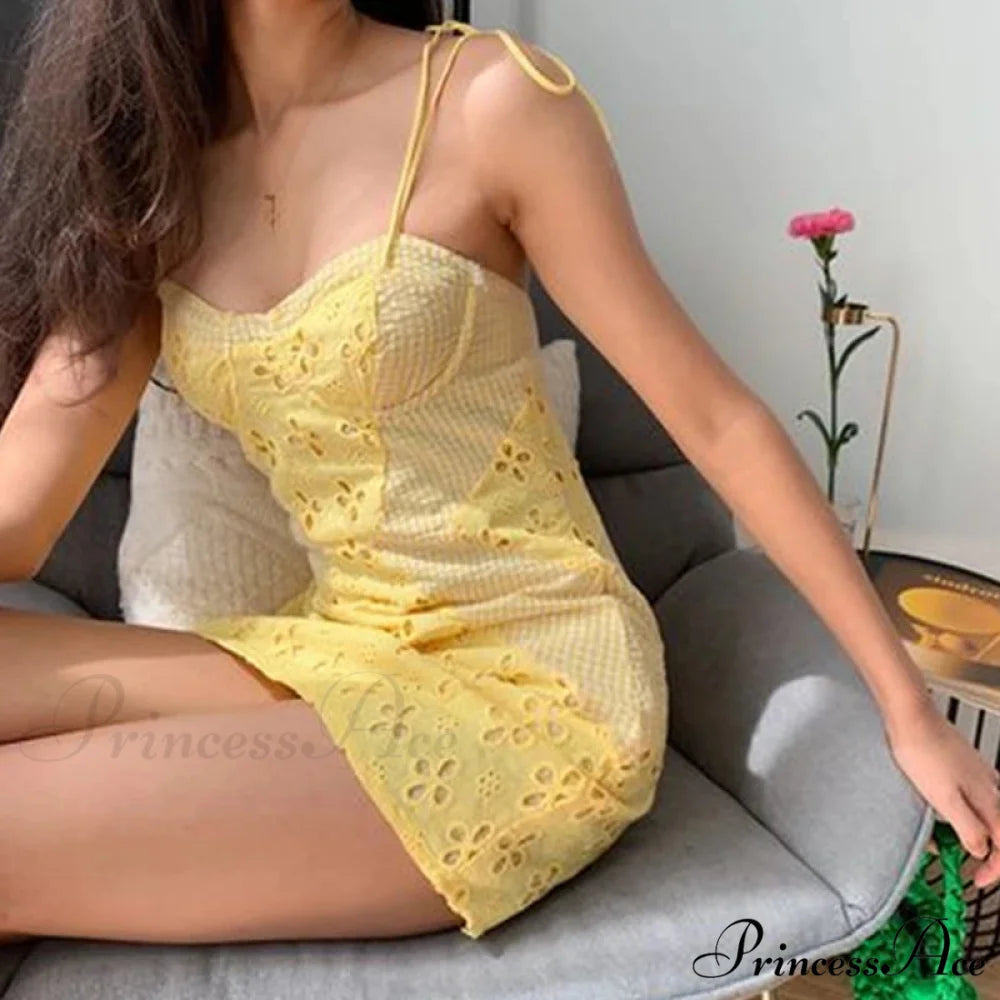 Empty Flower Spaghetti Mini Dress minidress-250223