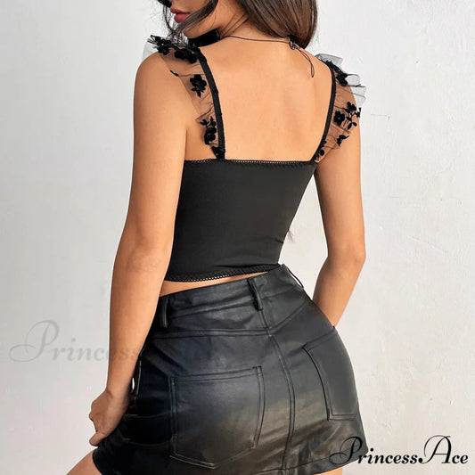 Empty Net Spaghetti Strap Lace Camisole Corset croptop-250126