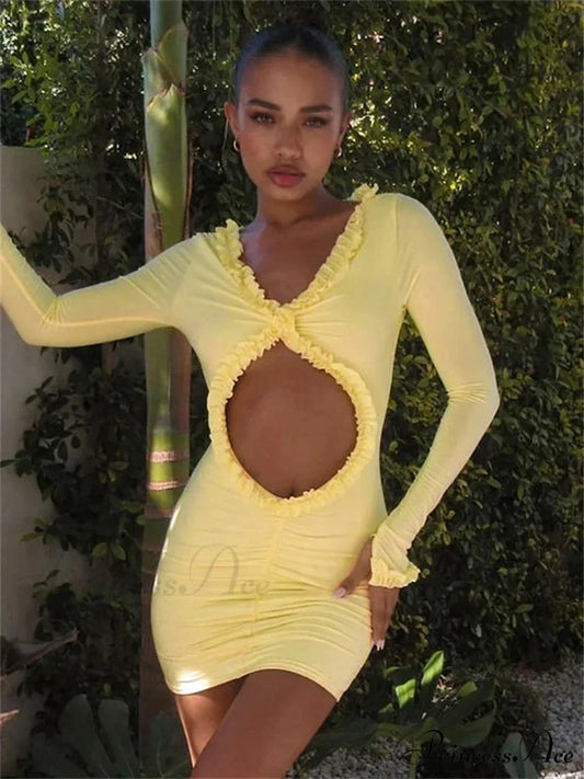 Empty-Out Frilled Short Dress minidress-250223