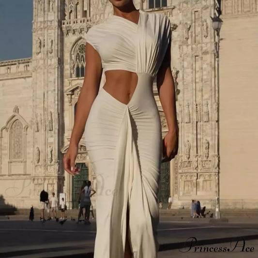 Empty Out Gathered Asymmetrical Prom Dress promdress-250223