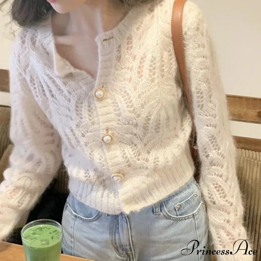 Empty Out Graceful Retro Long Sleeve Cardigan Ivory / One Size cardiagn-250126