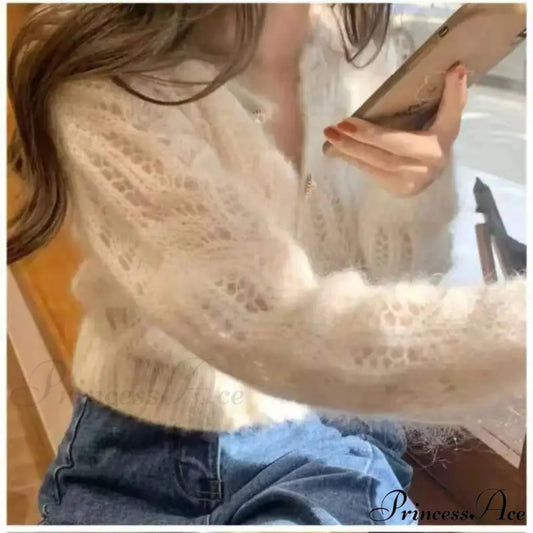 Empty Out Graceful Retro Long Sleeve Cardigan Ivory / One Size cardiagn-250126