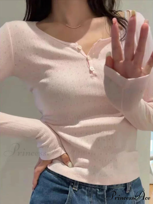 Empty Out Rose Long Sleeve Seductive Slim Top Knit Top Pink / One Size knittop-250126
