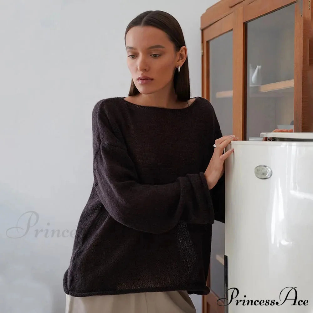 Empty Transparent Round-neck Long Sleeve Sweater swraters-241228