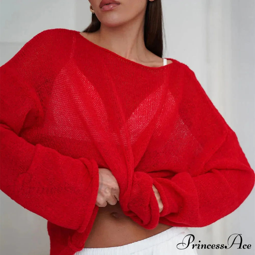 Empty Transparent Round-neck Long Sleeve Sweater swraters-241228