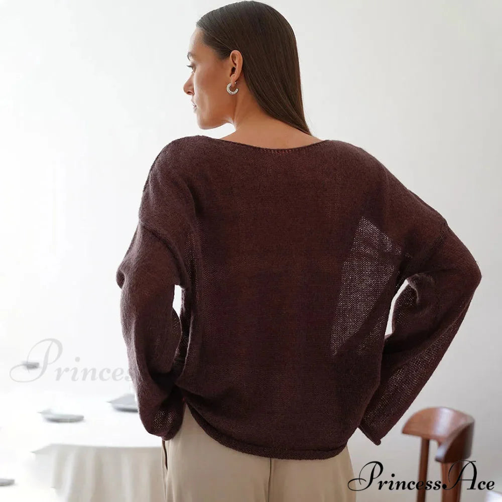 Empty Transparent Round-neck Long Sleeve Sweater swraters-241228