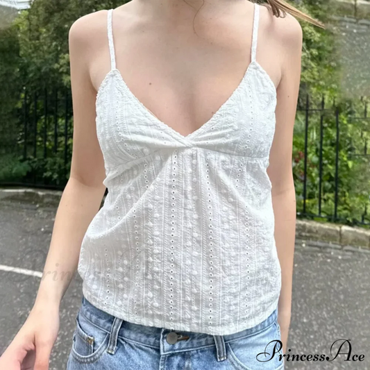 Enchanting Flower Hollow Crop Top white / S croptop-250223