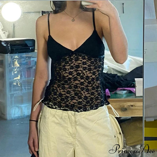 Enchanting Flowery Lace Mesh V Neck Crop Top BLACK / S croptop-250126