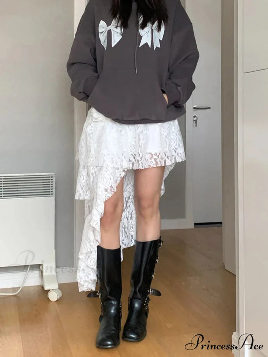 Enchanting Lace Tiered High Waist Uneven Flounced Midi Skirt WHITE / One Size skirt-250126