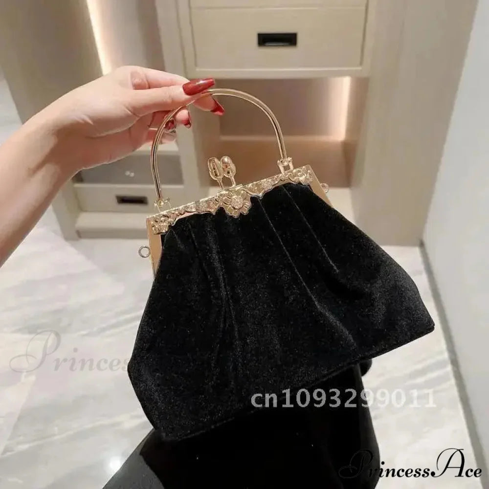 Enigmatic Ebony Velvet Evening Celebration Wedding Clutch Bag Black clutchbag-250126