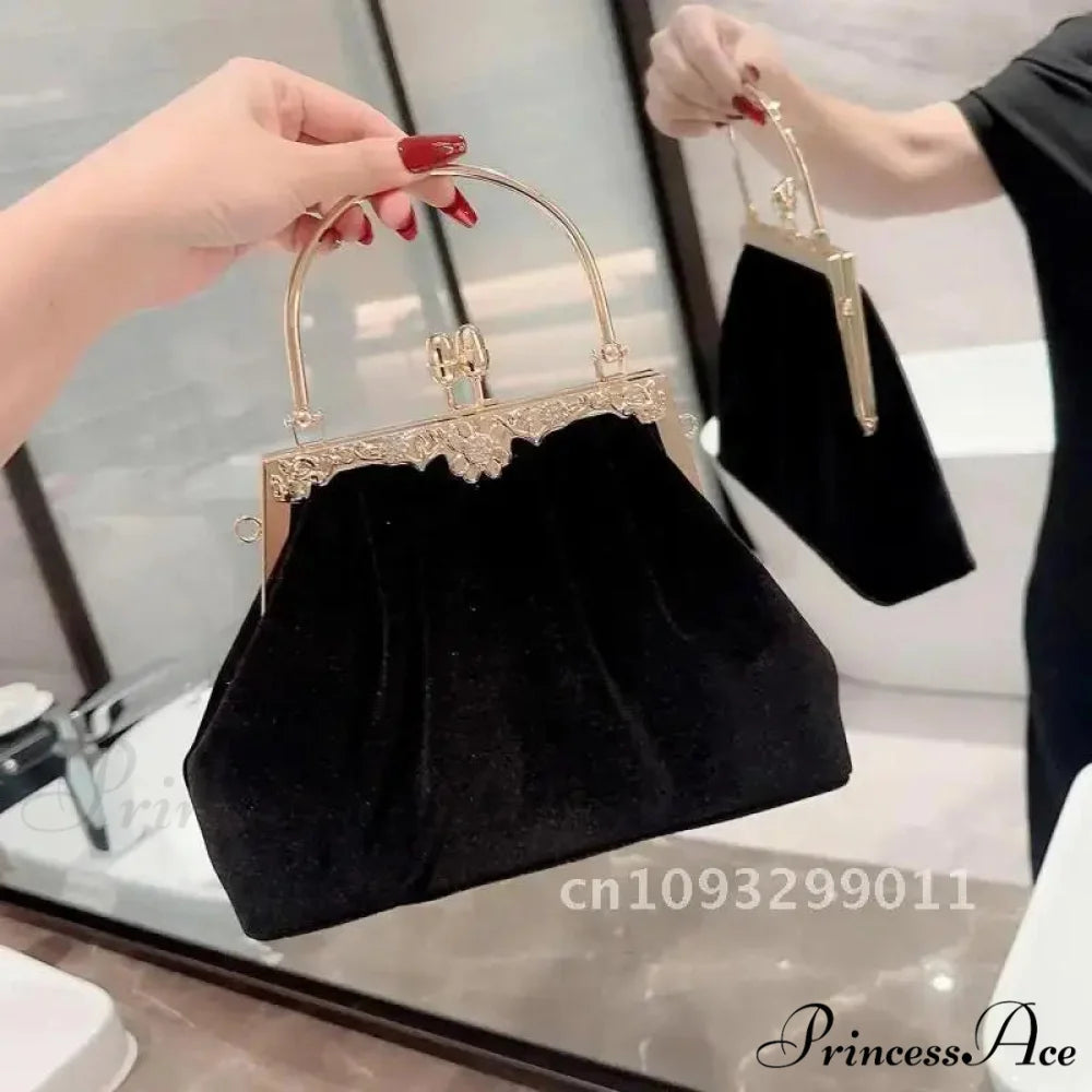 Enigmatic Ebony Velvet Evening Celebration Wedding Clutch Bag Black clutchbag-250126