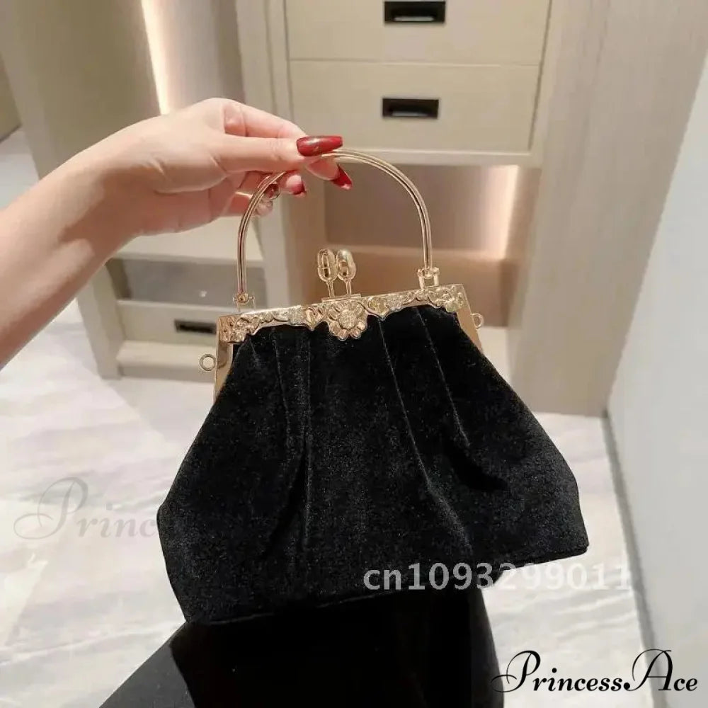 Enigmatic Ebony Velvet Evening Celebration Wedding Clutch Bag Black clutchbag-250126