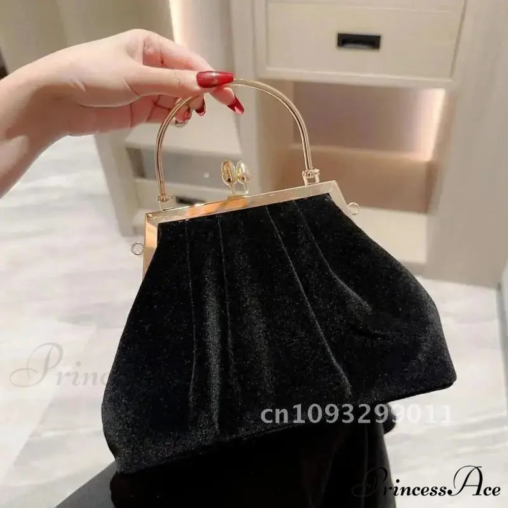 Enigmatic Ebony Velvet Evening Celebration Wedding Clutch Bag Black clutchbag-250126
