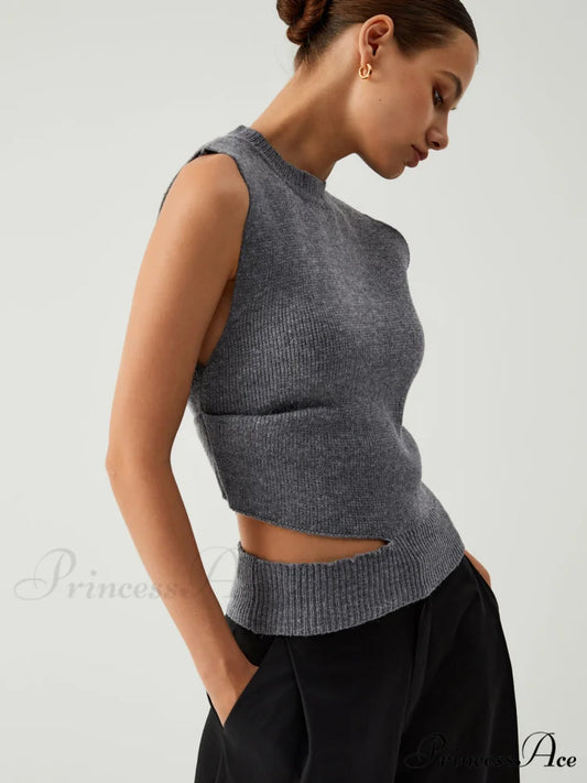 Enlighten Me Graceful Cutout Sweater Vest Grey / S