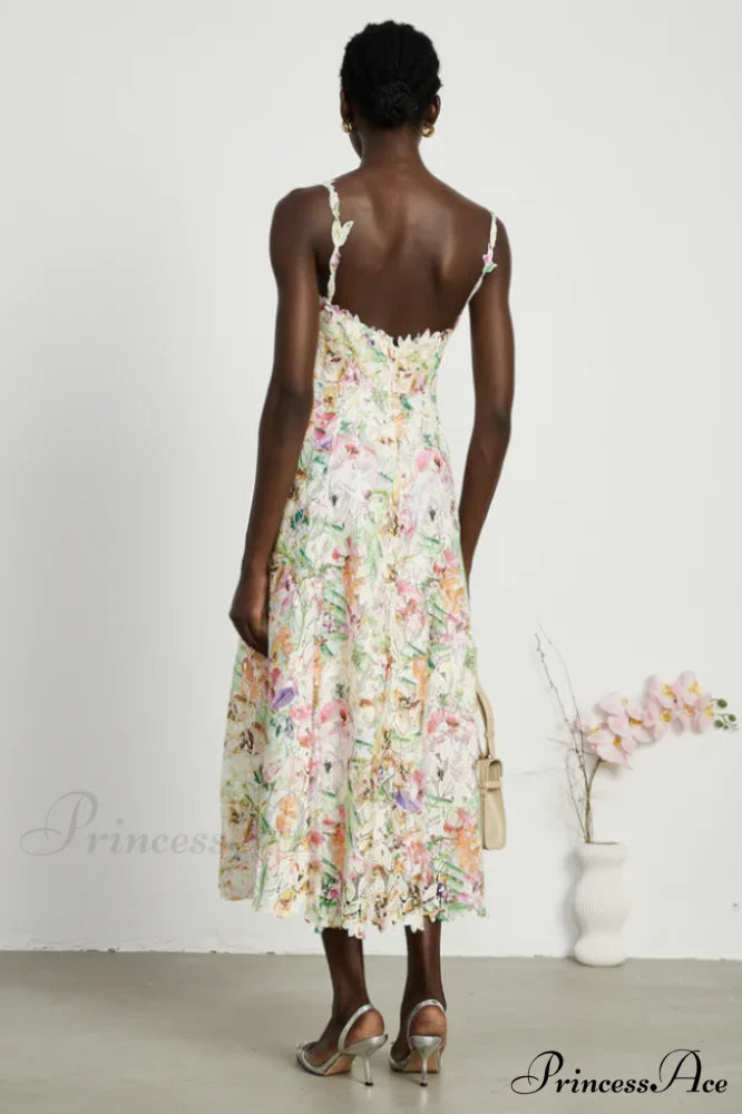 Enora Lace Floral Charming Embroideried Midi Dress