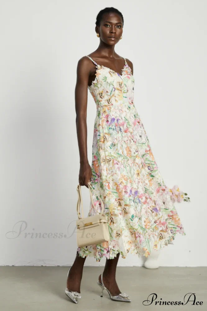 Enora Lace Floral Charming Embroideried Midi Dress