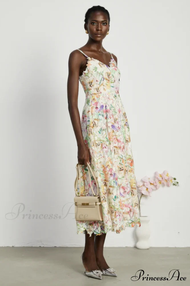 Enora Lace Floral Charming Embroideried Midi Dress S / Floral